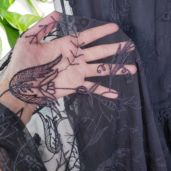 $248 NWT FRENCH CONNECTION Women's Black Maxi Dress 2 XS Pemba Stitch Sheer Sexy - Picture 6 of 13